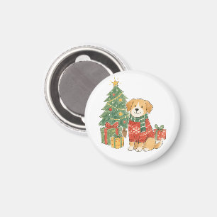 Imã Cachorro de Natal em Suéter com Árvore de Natal