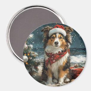 Imã Cachorro de Pastoreio Shetland Natal Vintage Praia