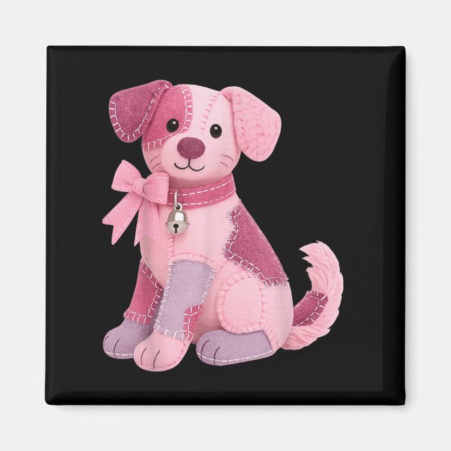 Imã Cachorro de Patchwork Fita Rosa Conscientização do (Frente)