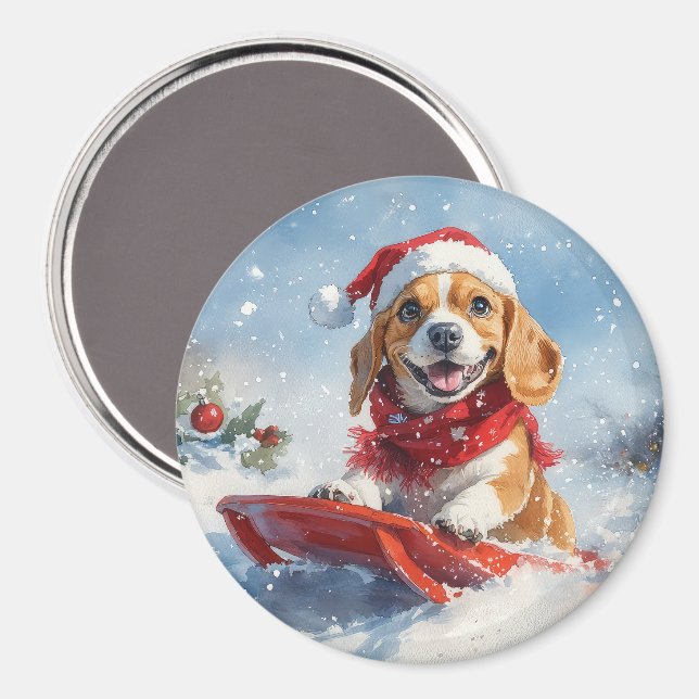 Imã Cachorro de Sledge Deixe-o nevar no Natal (Front/Back)