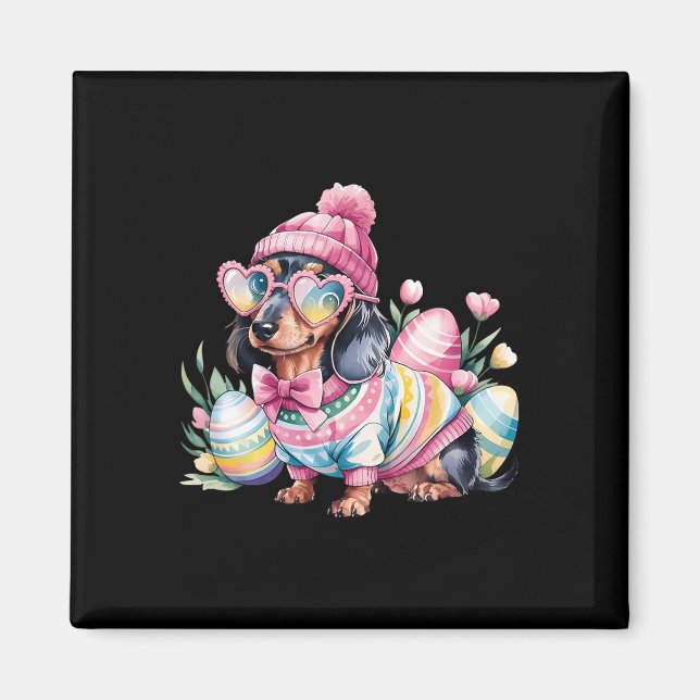 Imã Cachorro Dia de Páscoa Ovos Florais Dachshund Wein (Frente)