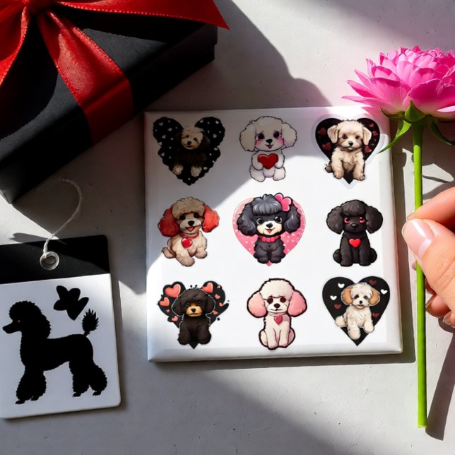 Imã Cachorro do Poodle do namorados | amantes de cães  (Sweet Valentine Poodle Dog Magnet with Hearts)