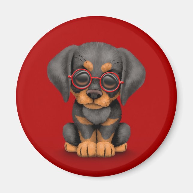 Imã Cachorro Doberman com Óculos de Leitura, vermelho (Frente)