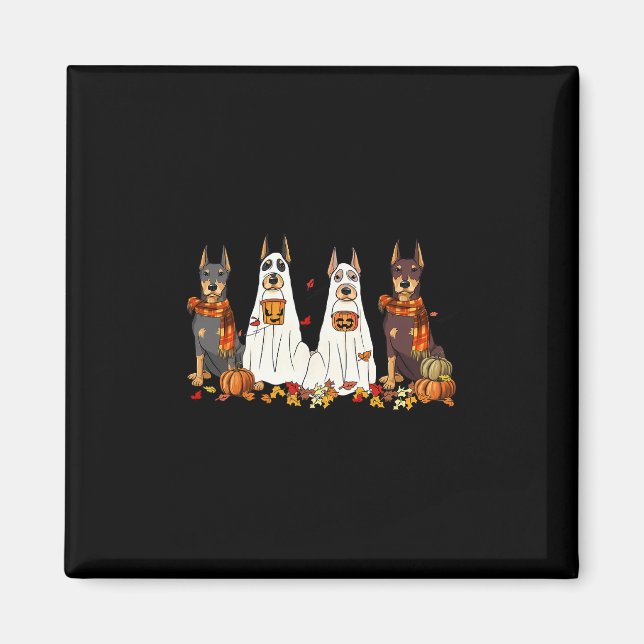Imã Cachorro Doberman Engraçado Fantasma Outono Folhas (Frente)