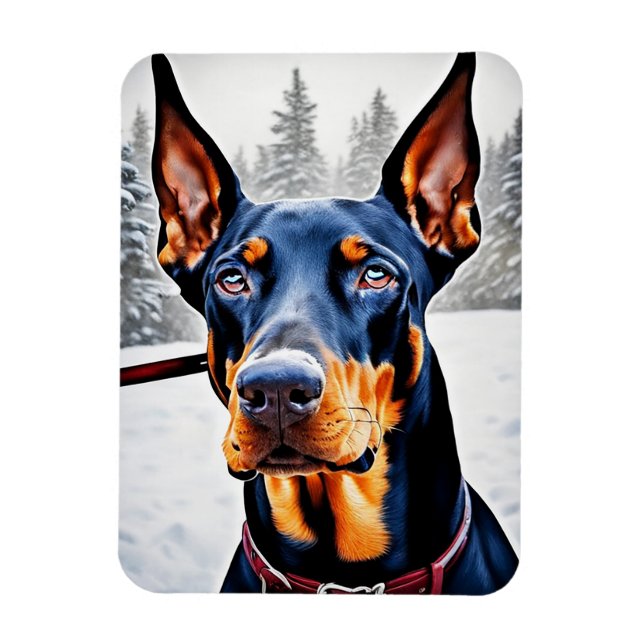Ímã Cachorro Doberman Inverno Impressionista e Hiperre (Vertical)