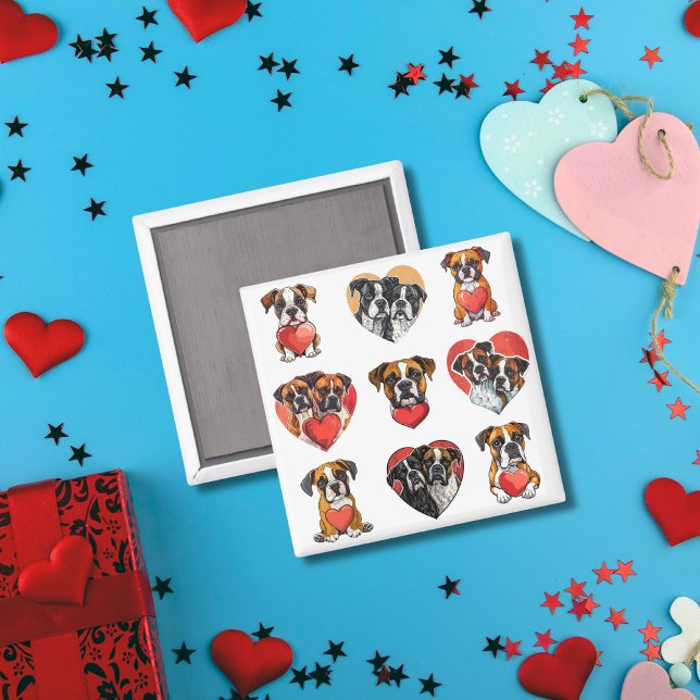 Imã Cachorro e Aquarela do Coração Doce Boxer (Sweet Boxer Dog and Heart Watercolor Magnet)