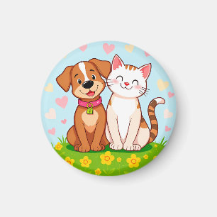 Imã Cachorro e Gato de Desenho Animado Fofo Sentados J