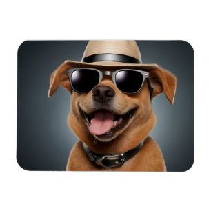 Ímã Cachorro engraçado com óculos e chapéu