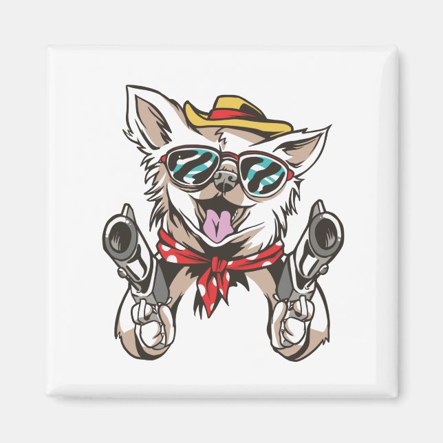 Imã Cachorro Engraçado Cowboy (Frente)
