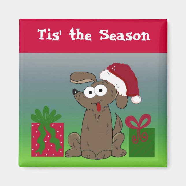 Imã Cachorro engraçado de Natal (Frente)