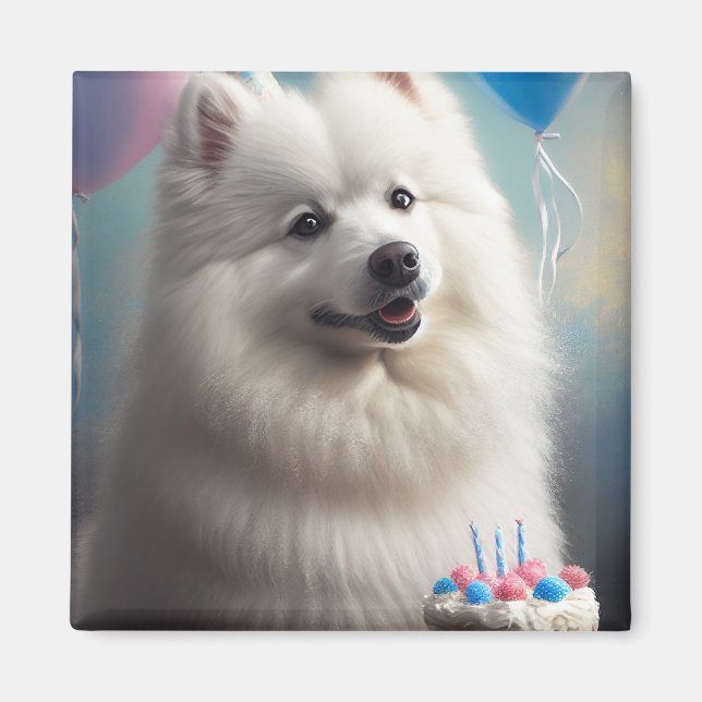 Imã Cachorro esquimó americano com balões de aniversár (Frente)