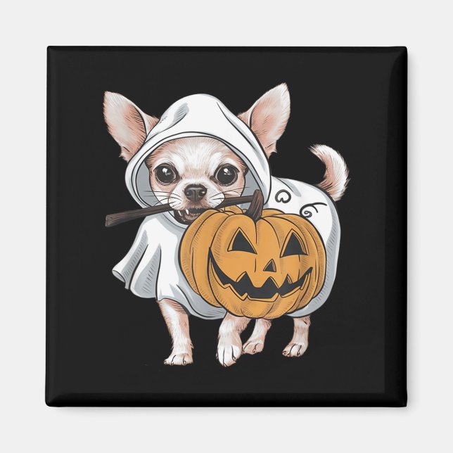 Imã Cachorro Fantasma de Chihuahua no Halloween (Frente)