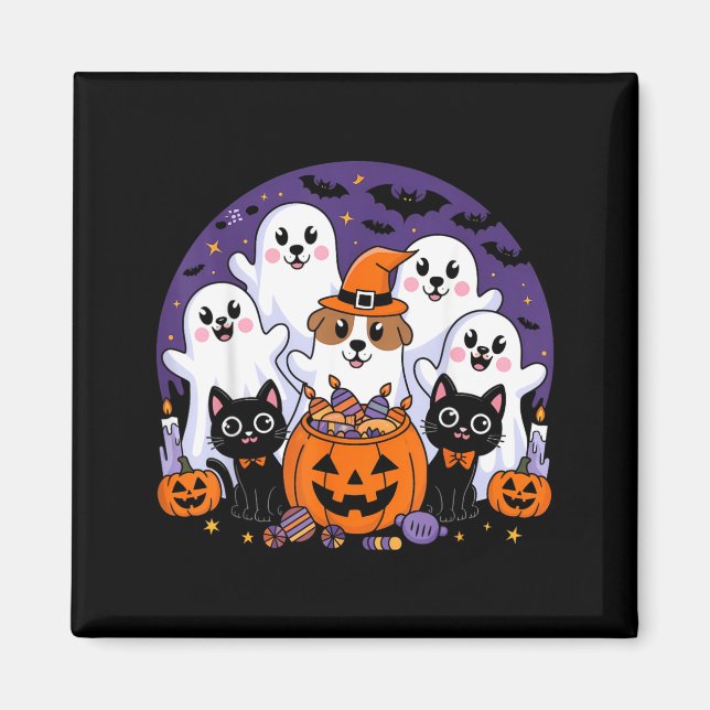 Imã Cachorro Fantasma de Halloween Cachorro Engraçado  (Frente)