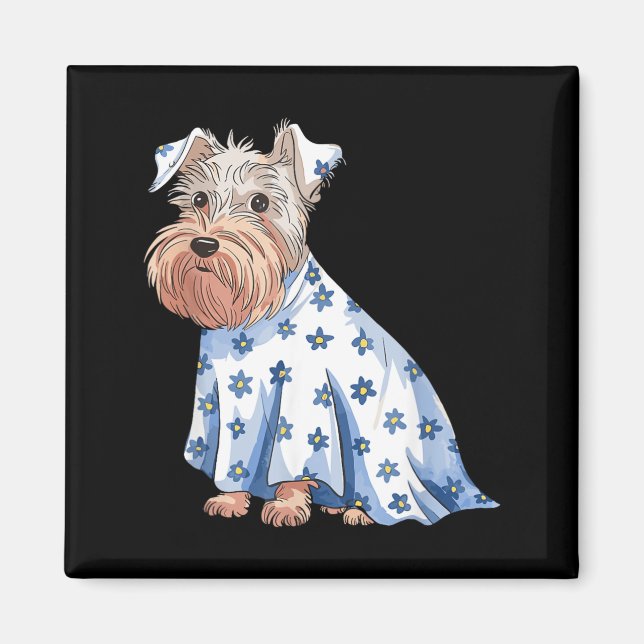 Imã Cachorro Fantasma de Halloween Com Flores Engraçad (Frente)