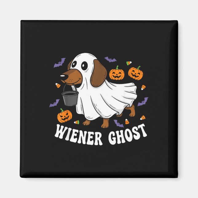 Imã Cachorro fantasma engraçado Wiener halloween  (Frente)