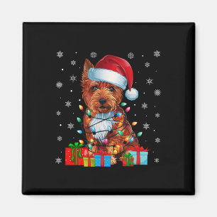 Imã Cachorro Feio Xmas Luzes Santa Hat Cairn Terrier C