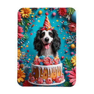 Ímã Cachorro Feliz Celebrando Aniversário Com Bolo Col
