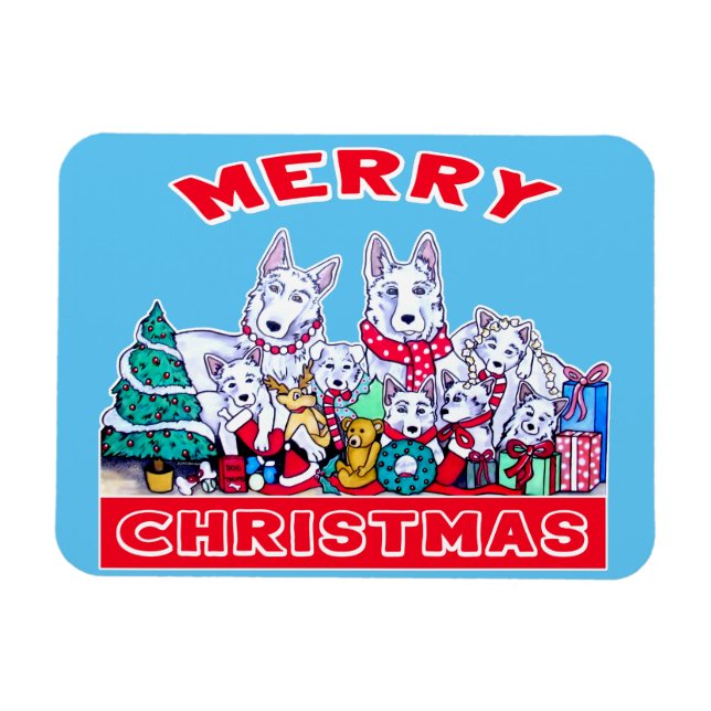 Ímã Cachorro Feliz Natal Feriado Branco Feriado GSD Di (Horizontal)