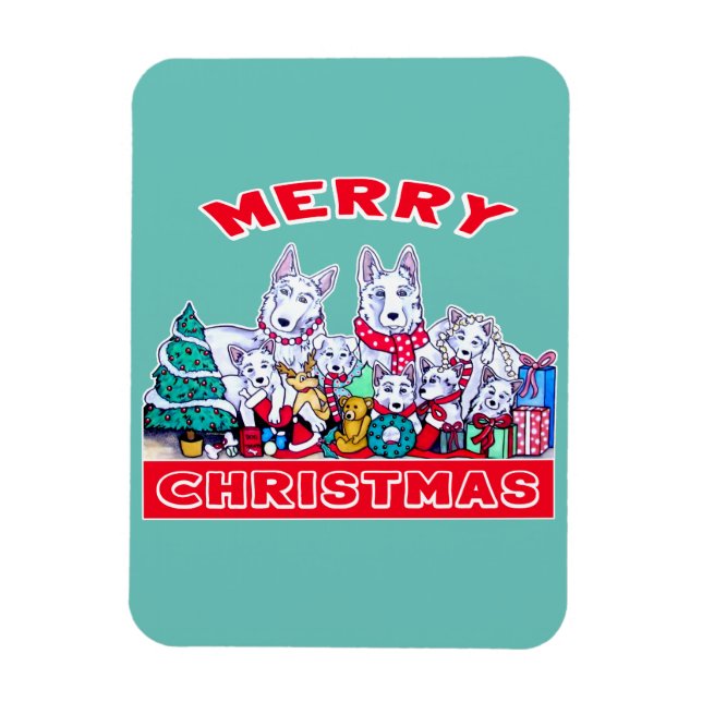 Ímã Cachorro Feliz Natal Feriado Branco Feriado GSD Di (Vertical)