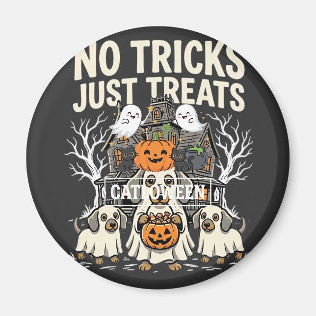 Imã Cachorro Fofo de Halloween Sem Travessuras Só Gulo (Frente)