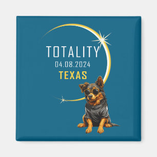 Imã Cachorro Fofo do Eclipse Solar Total do Texas