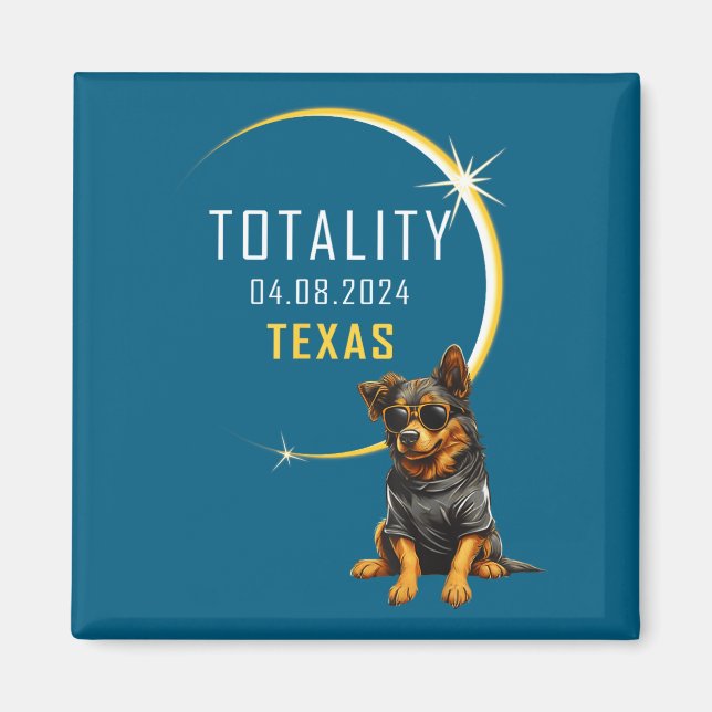 Imã Cachorro Fofo do Eclipse Solar Total do Texas (Frente)