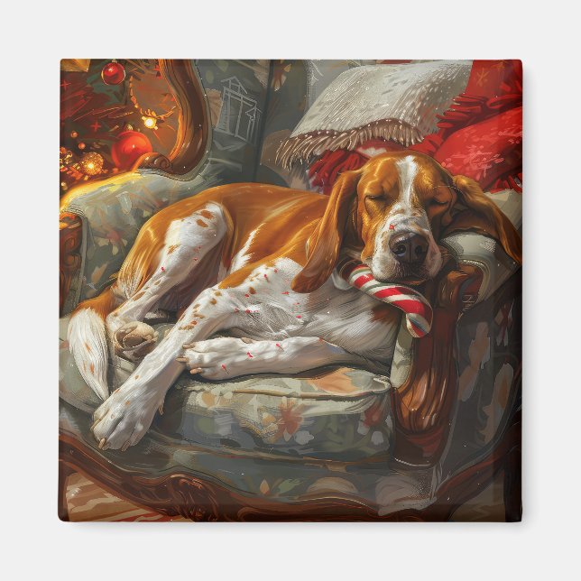 Imã Cachorro Foxhound Americano de Natal Festivo (Frente)
