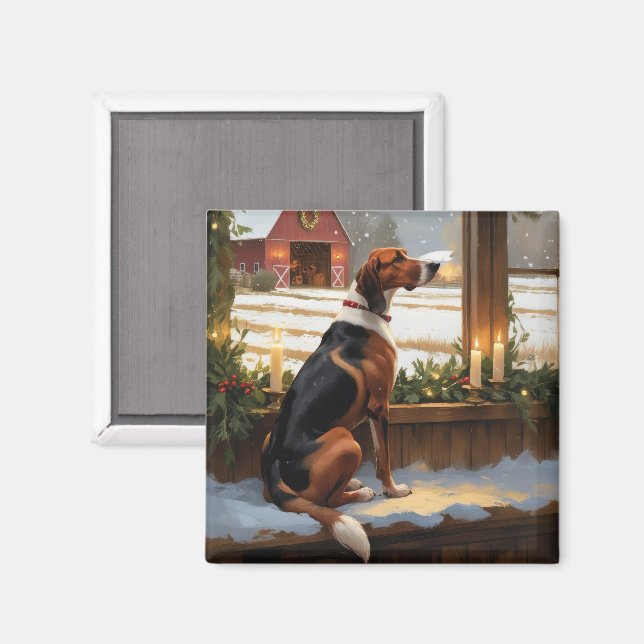 Imã Cachorro Foxhound Inglês Americano Luzes de Natal  (Front/Back)