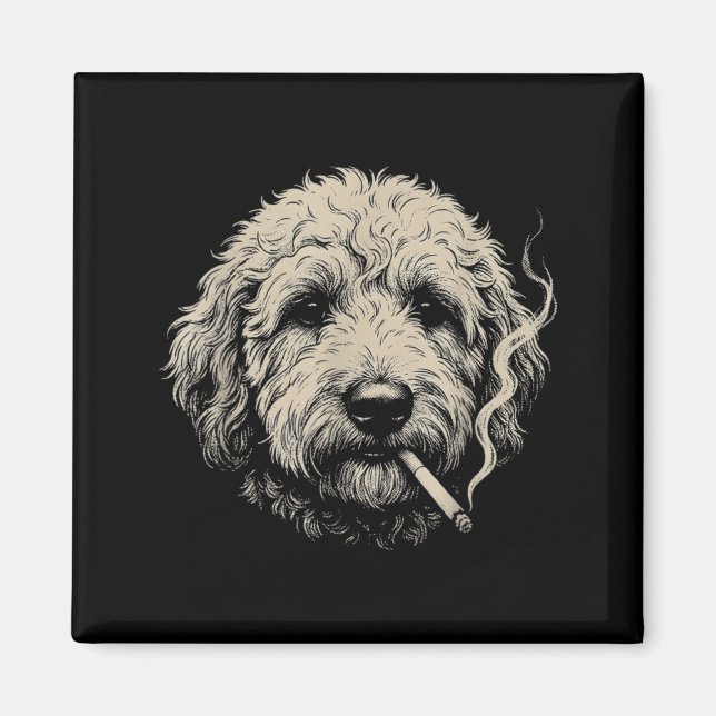 Imã Cachorro Fumando Cigarro Engraçado Meme Goldendood (Frente)