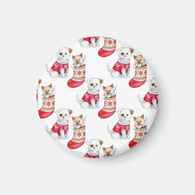 Imã Cachorro & Gato de Natal (Frente)