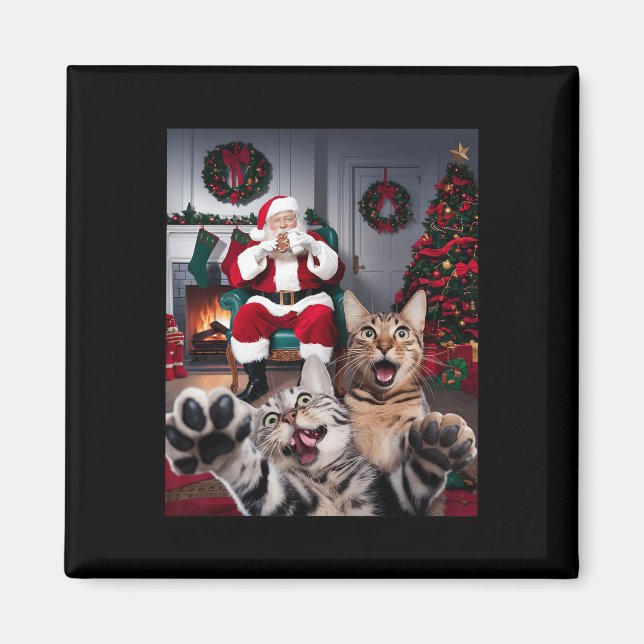 Imã Cachorro Gato Engraçado De Natal Selfie Com Papai  (Frente)