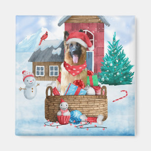 Imã Cachorro german shepherd Na Casa De Natal Da Neve