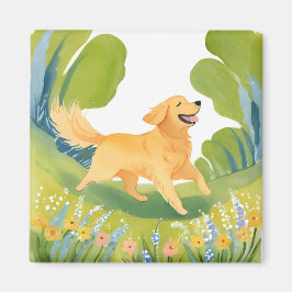 Imã Cachorro Golden Retriever Feliz | Cartão de Aquare