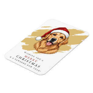 Ímã Cachorro Golden Retriever Natal com Chapéu de Papa