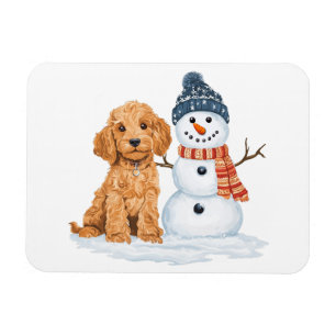 Ímã Cachorro Goldendoodle de Inverno Boneco de Neve Fo