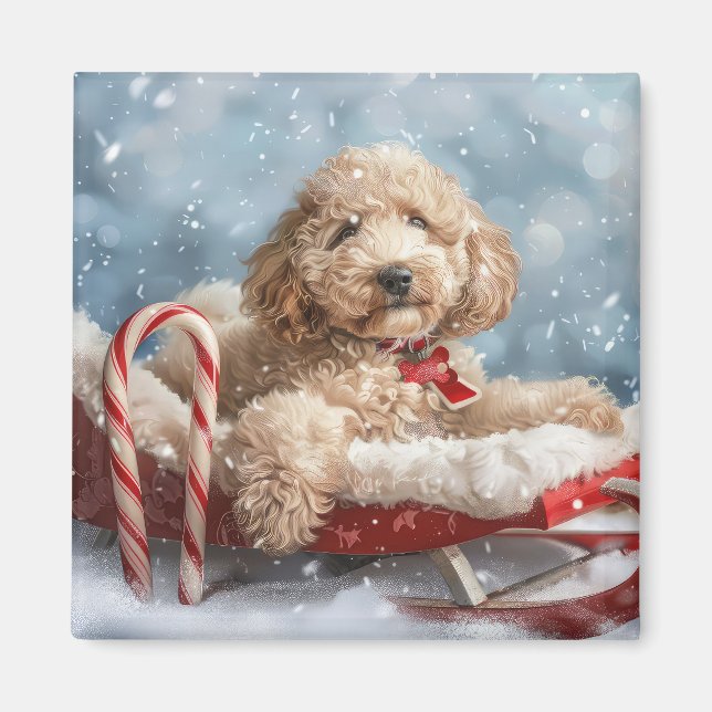 Imã Cachorro Goldendoodle Natal Festivo  (Frente)