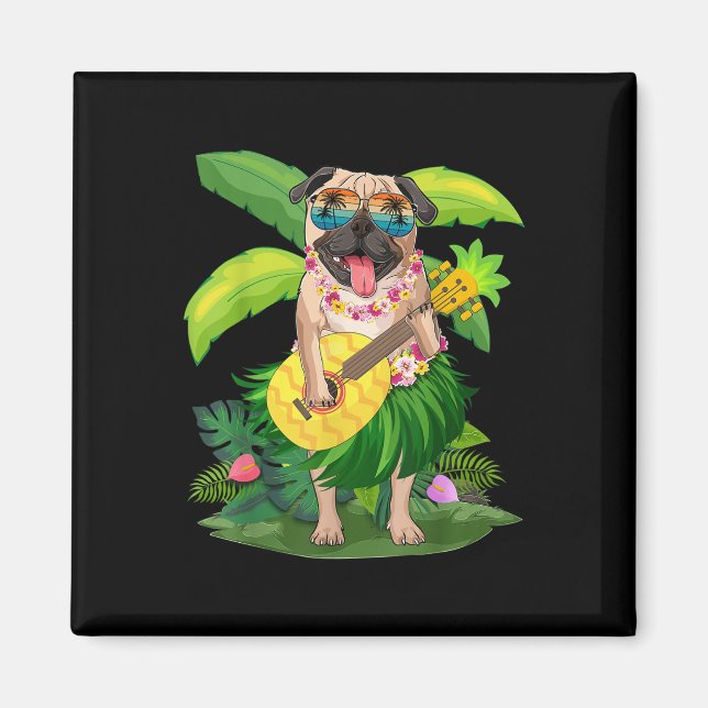 Imã Cachorro Havaiano &amp; Abacaxi Ukulele Summer Va (Frente)