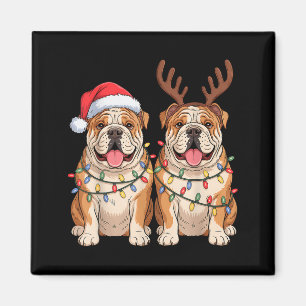 Imã Cachorro Inglês Bulldog Natal Chapéu do Papai Noel