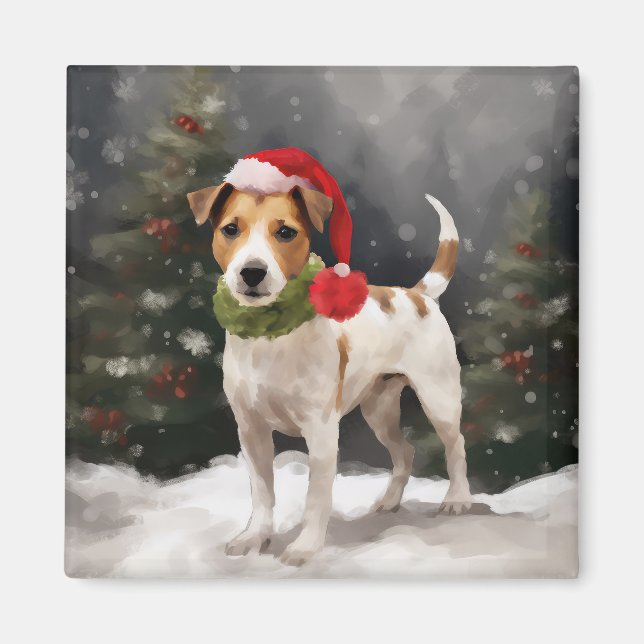 Imã Cachorro Jack Russell na Neve Natal (Frente)