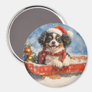 Imã Cachorro Japanese Chin no Trenó Deixe Nevar Natal