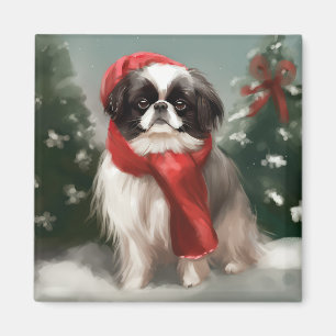 Imã Cachorro Japonês Chin na Neve Natal