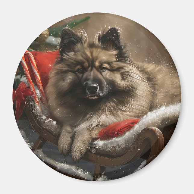 Imã Cachorro Keeshond Natal Festivo (Frente)