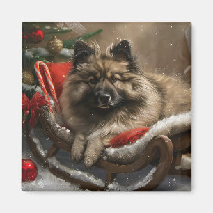 Imã Cachorro Keeshond Natal Festivo