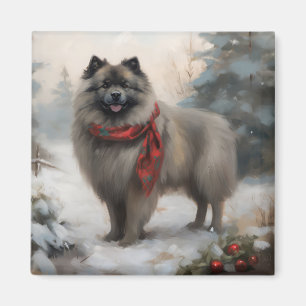 Imã Cachorro Keeshond no Natal da Neve