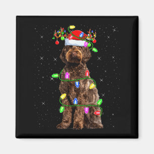 Imã Cachorro Labradoodle Iluminação de Natal Papai Noe