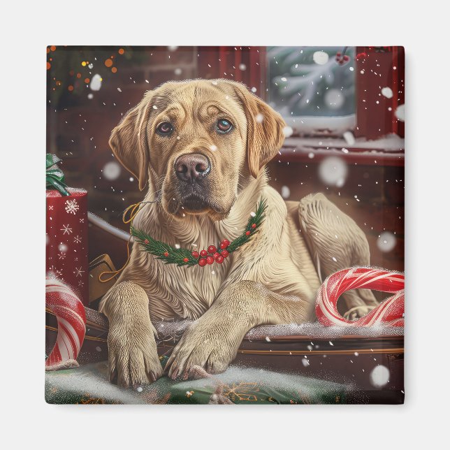 Imã Cachorro Labrador Festa de Natal (Frente)
