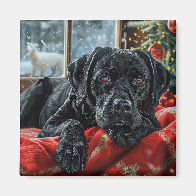 Imã Cachorro Labrador Preto Natal Festivo (Frente)