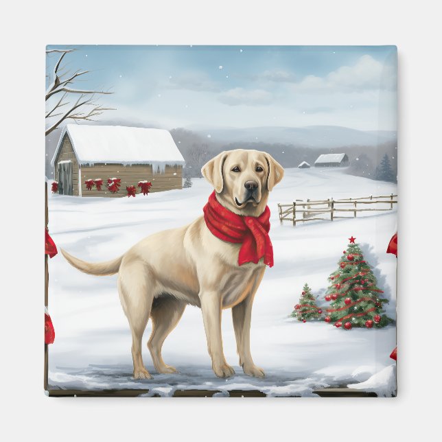 Imã Cachorro Labrador Retriever na Neve Natal (Frente)