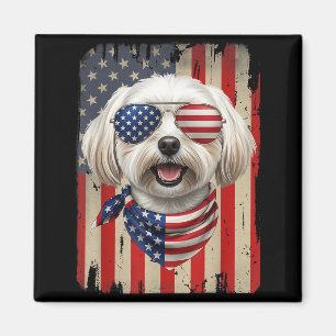 Imã Cachorro maltês de 4 de julho Bandeira americana E
