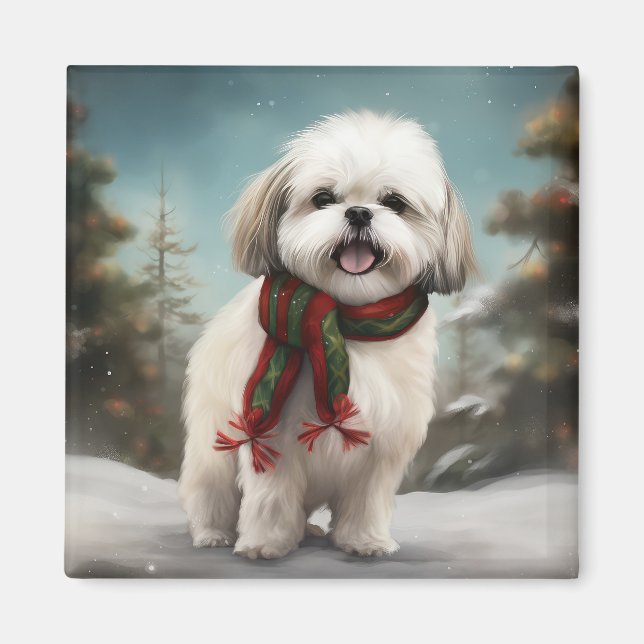 Imã Cachorro Malti Tzu na Neve Natal (Frente)